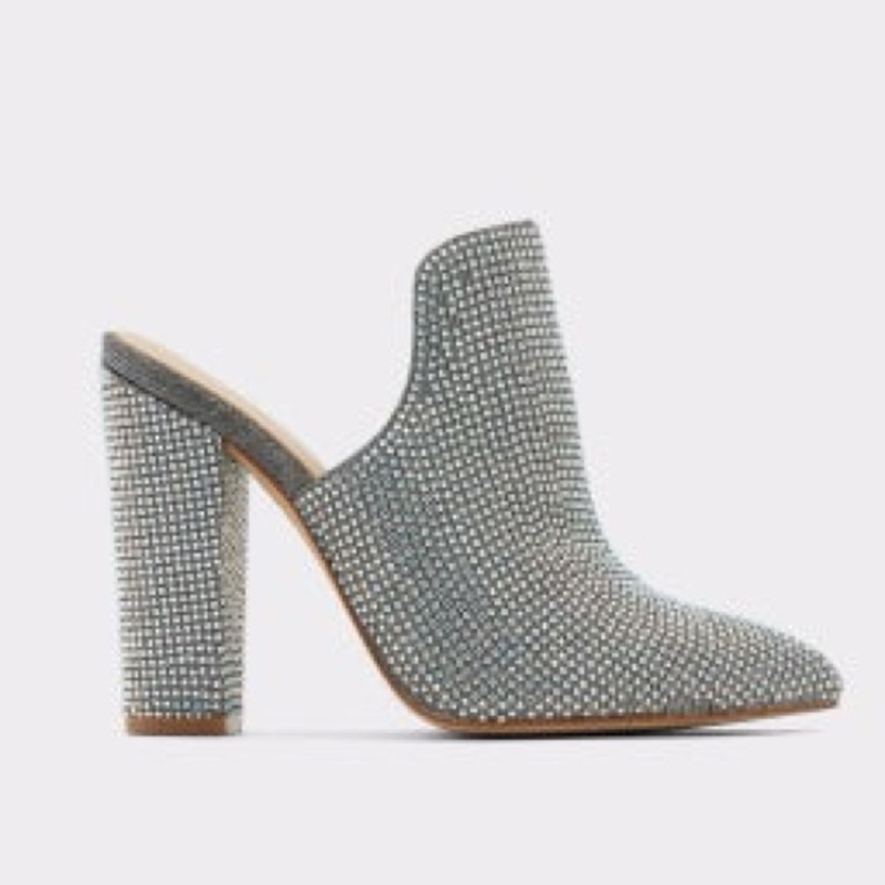 Aldo Rhinestone Crystal Embellished Mules Heels